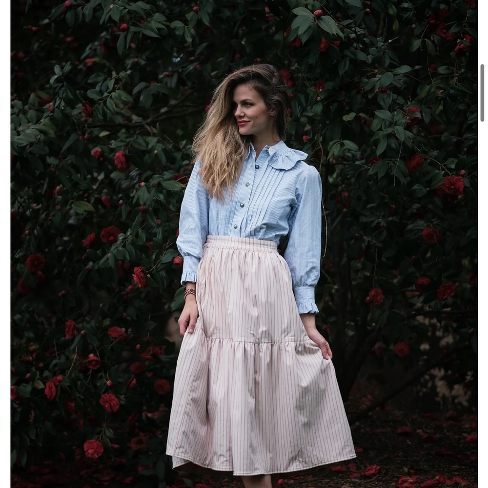 Buru x Brooklyn Striped Ruffle Collar Blouse
